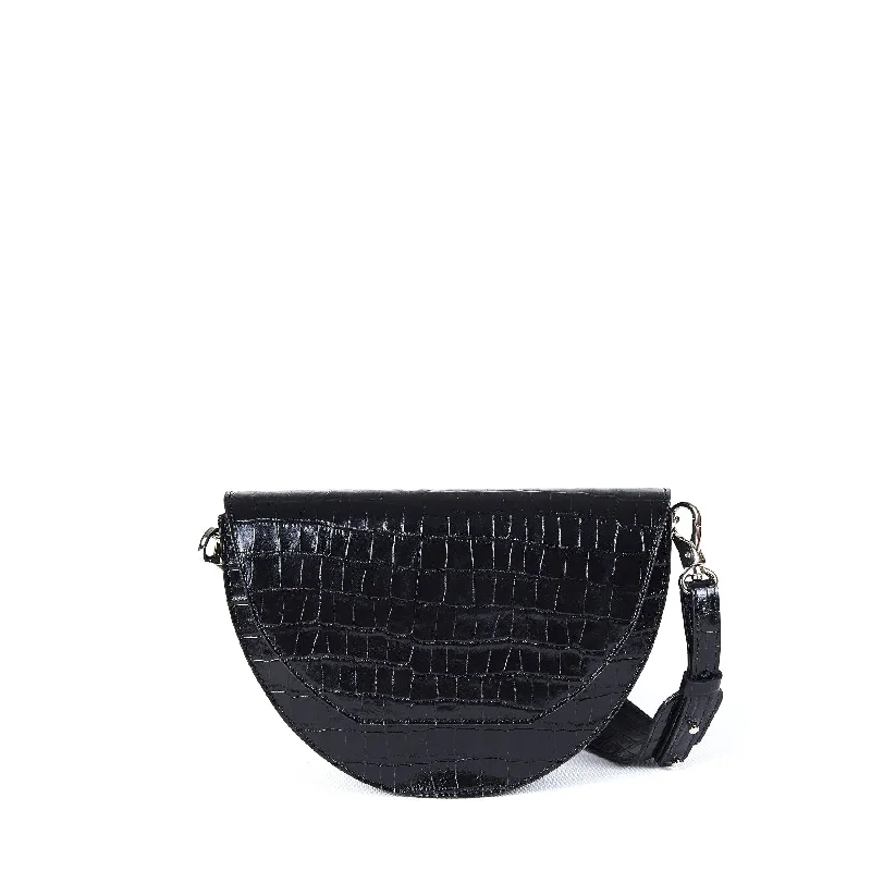 Lune Saddle Bag (Black Croc-Embossed) Bags With Limited-Time Deals