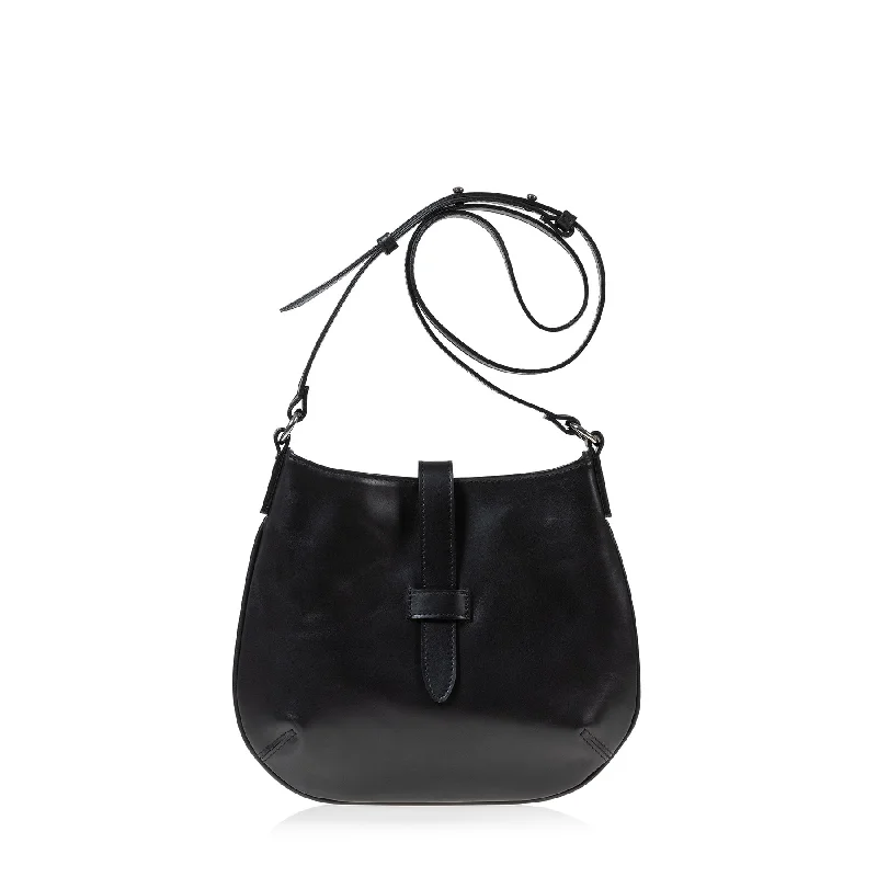 Affordable Trendy Fashion Tulip Crossbody Bag (Black Leather) Trendy Festival Bags With Limited-Time Offers