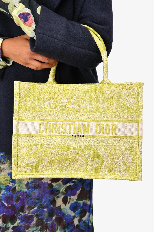 Christian Dior 2021 Lime Green Embroidered Medium Book Tote