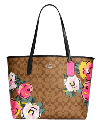 Coach City Tote In Signature Canvas With Vintage Rose Print