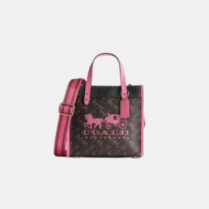 Coach Field Tote In Signature Canvas With Horse And Carriage Print Bag Small - Pink