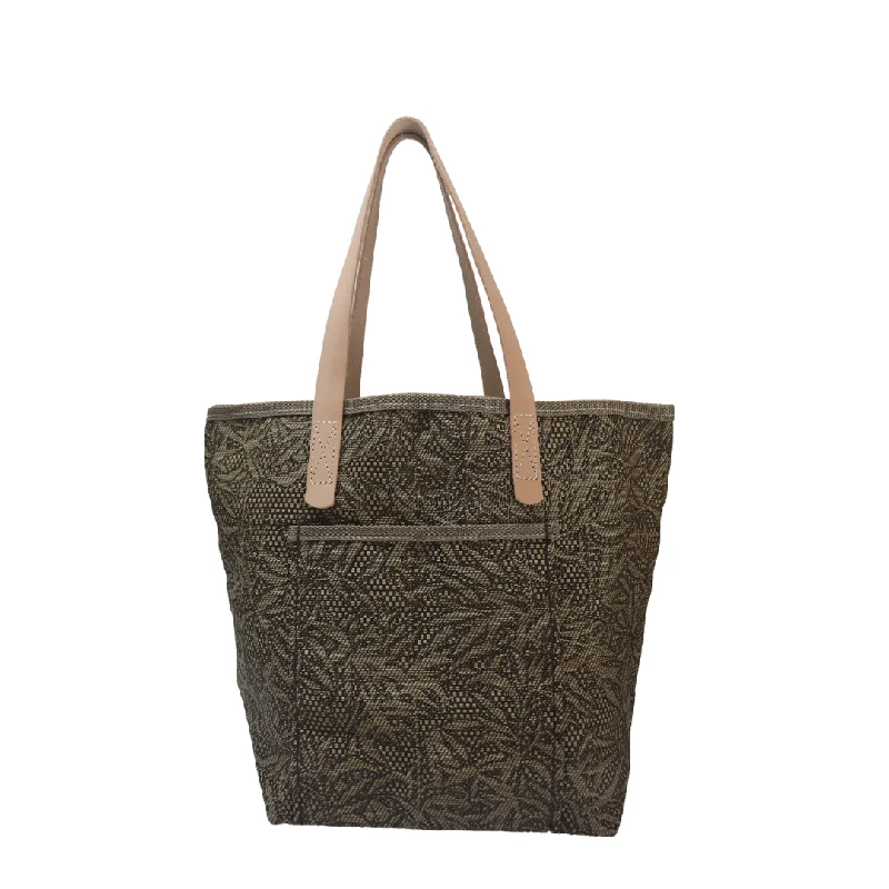 M1401L  Medium Floral Pattern Tan/Brown Colored Tote