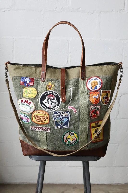 Odor-Resistant And Budget Bags Extra Large 1960's era Patched Canvas Tote Bag