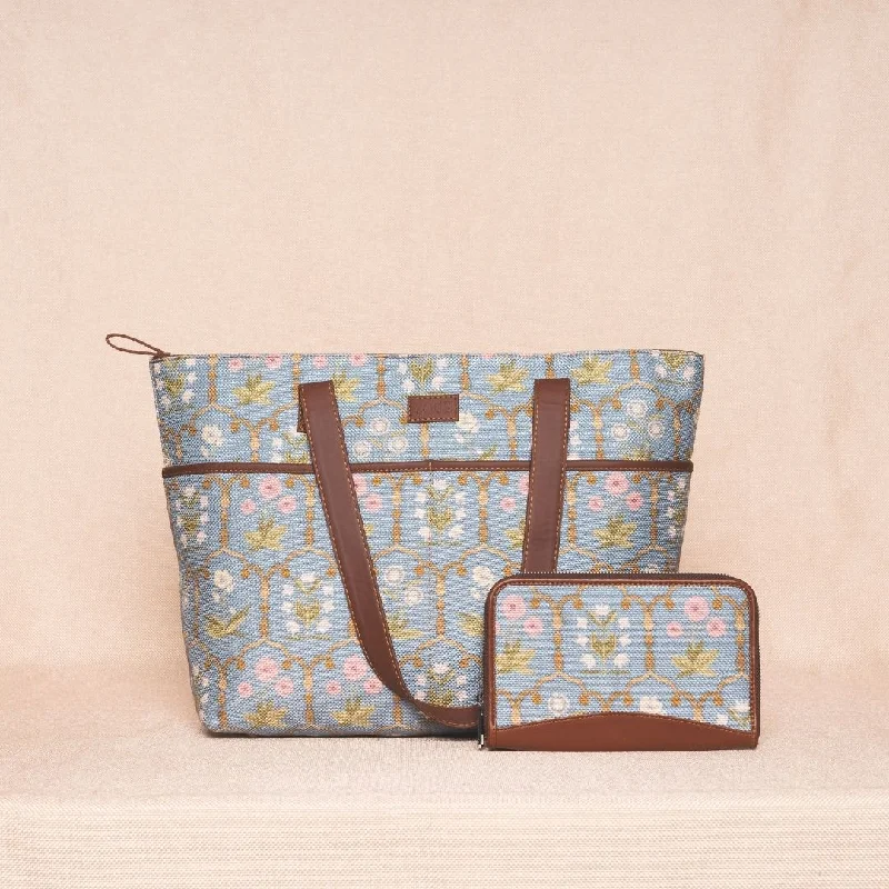 Jaipur Fresco Blue- Tote Bag & Chain Wallet Combo