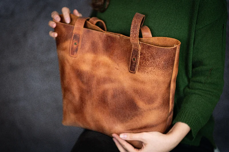 Retro Lovers Leather Tote Bag - Crazy Horse Tan