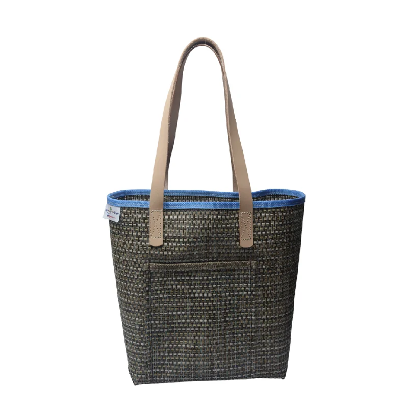 M1204L Medium Grass Weave Design Green Colored Tote