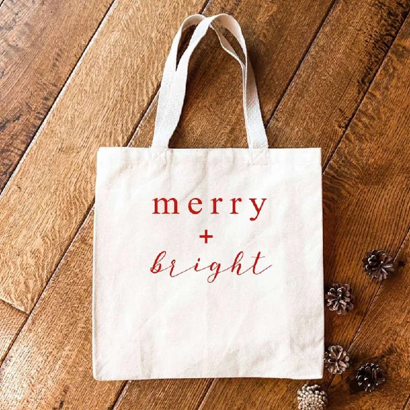 Merry + Bright Script - Christmas Tote Bag