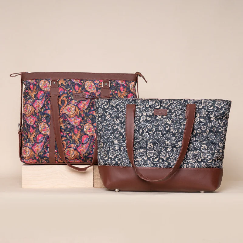 Paisley Print & FloMotif - Office Bag & Shoulder Tote Bag Combo