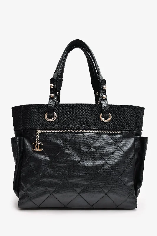 Pre-Loved Chanel™ 2012 Black Leather/Canvas 'Paris Biarritz' Tote Bag