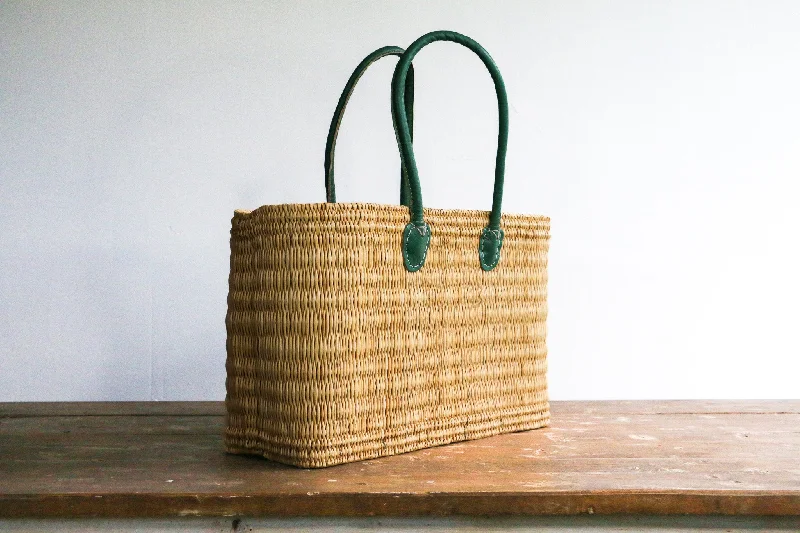 Water Reed Tote with Green Handles