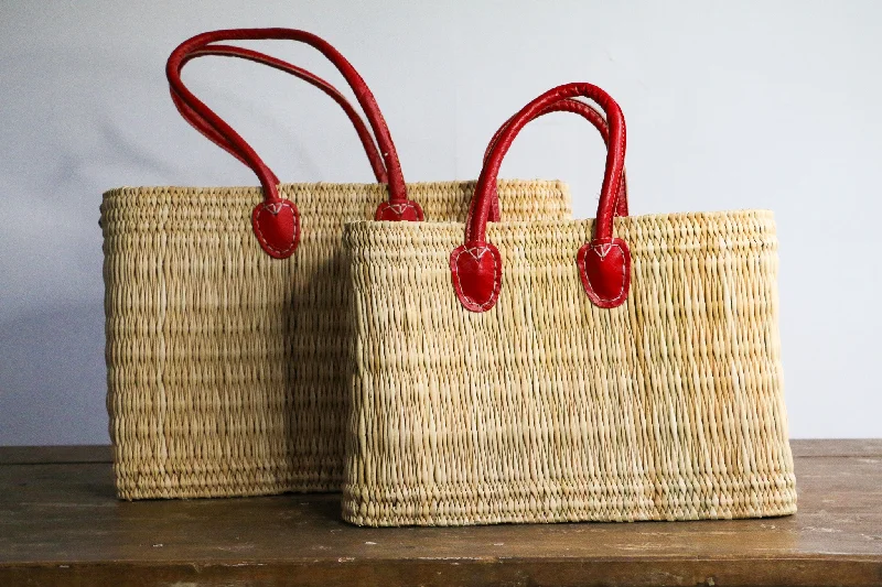 Water Reed Tote with Red Handles 