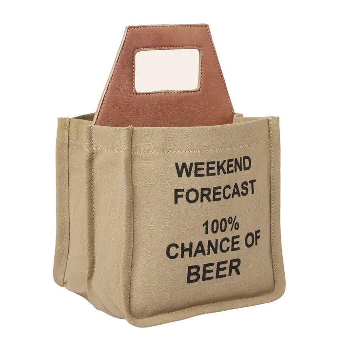 Weekend Forecast 100% Chance of Beer 6 Pack Canvas Tote