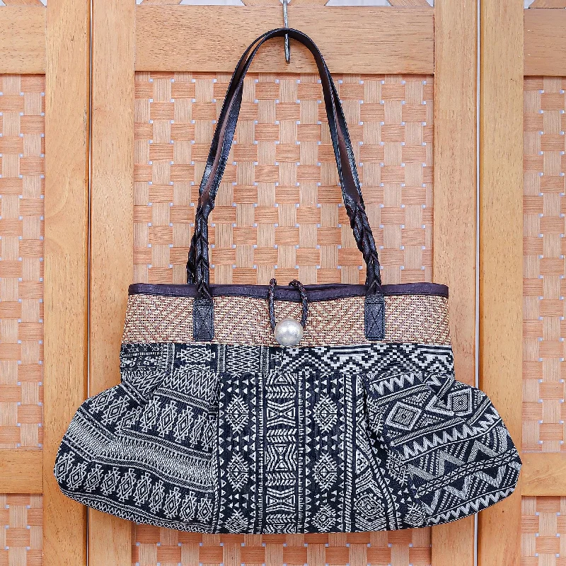 Spacious Bags With Holiday Promotions Black and White Cotton Blend Shoulder Bag - Breathe Easy in Black