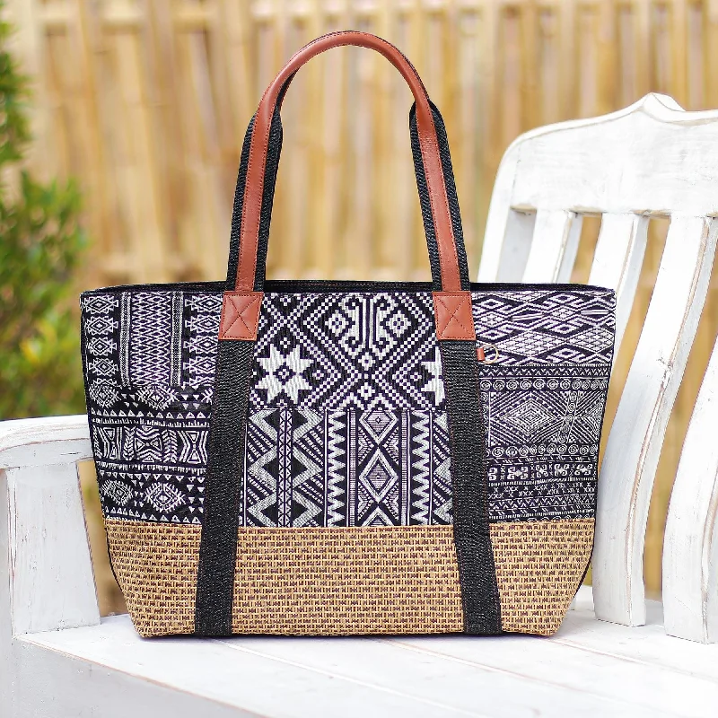 Edgy Bags For Bold And Daring Fashionistas Black and White Cotton Blend Shoulder Bag - Happy Journey in Black