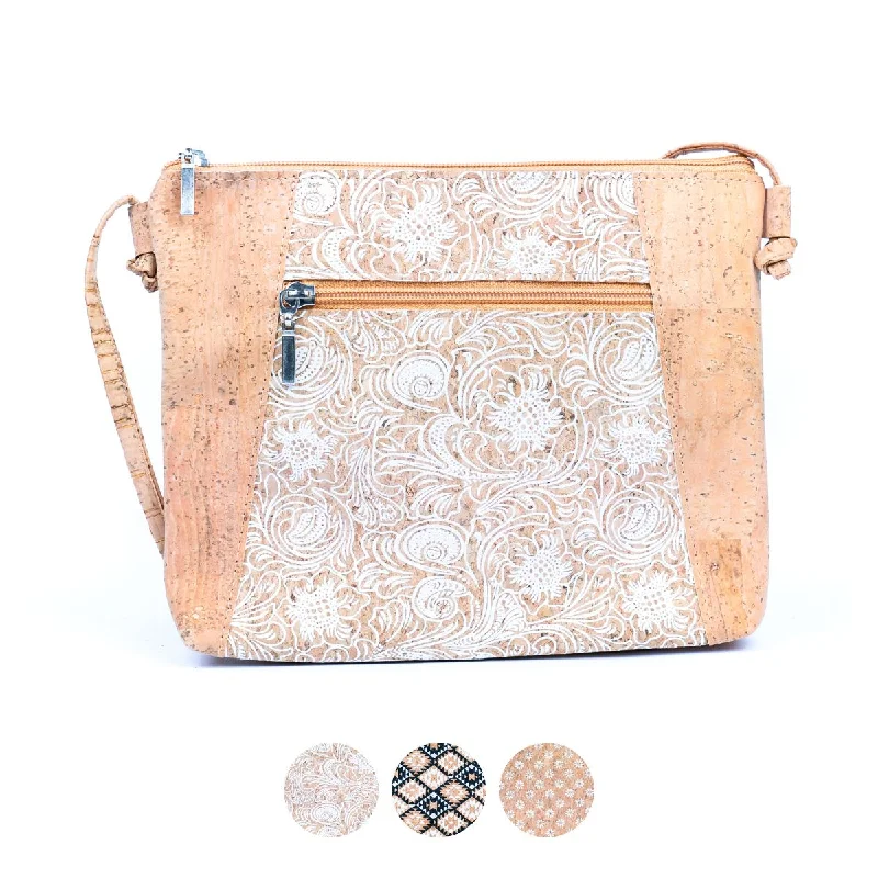 Chic And Clearance-Priced Tote Bags Floral White Print Cork Shoulder Bag with Zippered Pockets BAGP-258