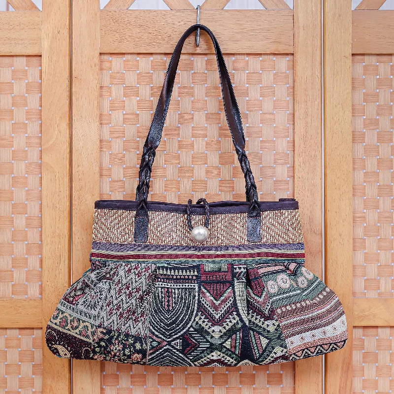 Limited-Time Offers On Trendy And Stylish Bags Cotton Blend and Leather Trim Shoulder Bag - Breathe Easy in Green