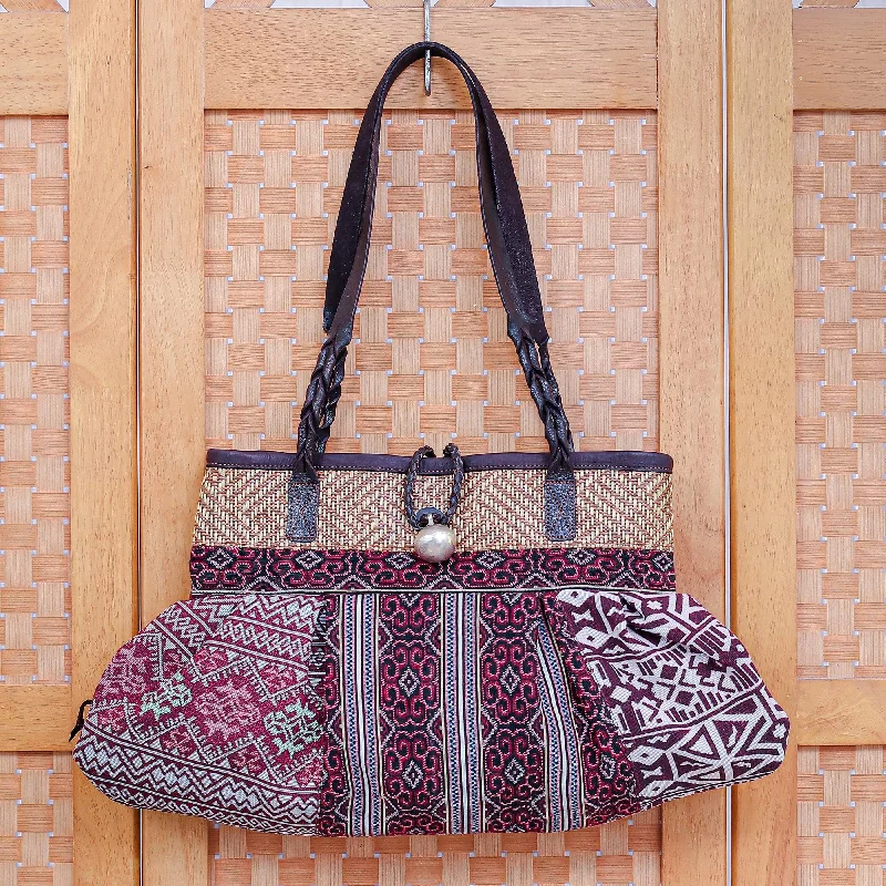 Chic Bags For Office Professionals And Urban Dwellers Cotton Blend Geometric-Motif Shoulder Bag - Breathe Easy in Red