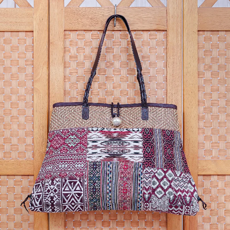 Trendy And Discounted Designer Handbags Cotton Blend Patchwork Shoulder Bag - Shopping Day in Red