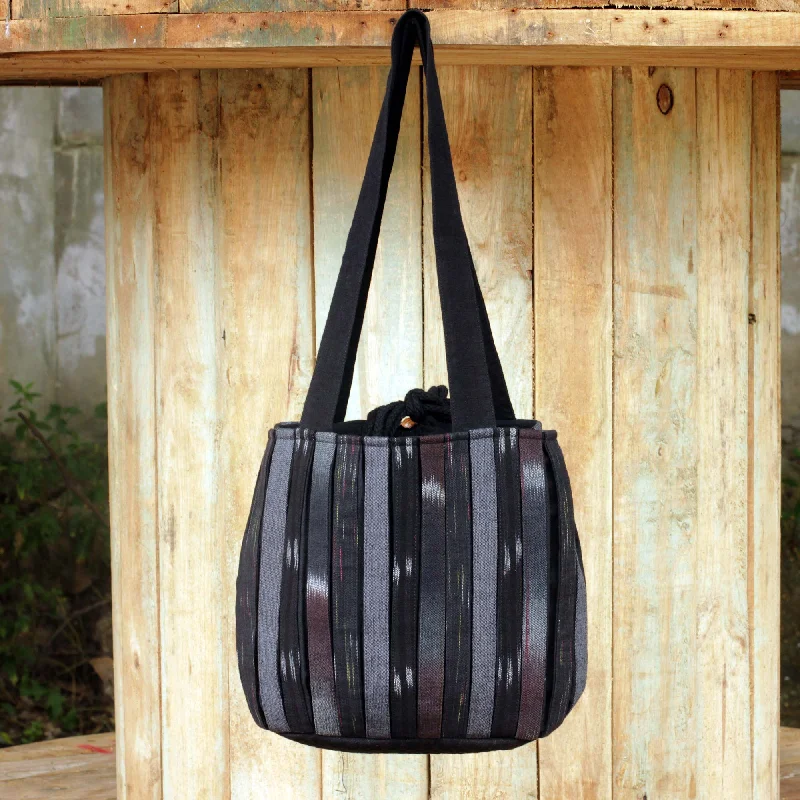 Sleek And Seasonal Sale Bags Dark Ikat Style Hand Woven Cotton Shoulder Bag with Pockets - Orient Black