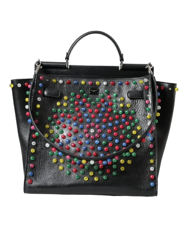 Halloween-Themed Dolce & Gabbana Black SICILY Leather LED Top Handle Shoulder Bag