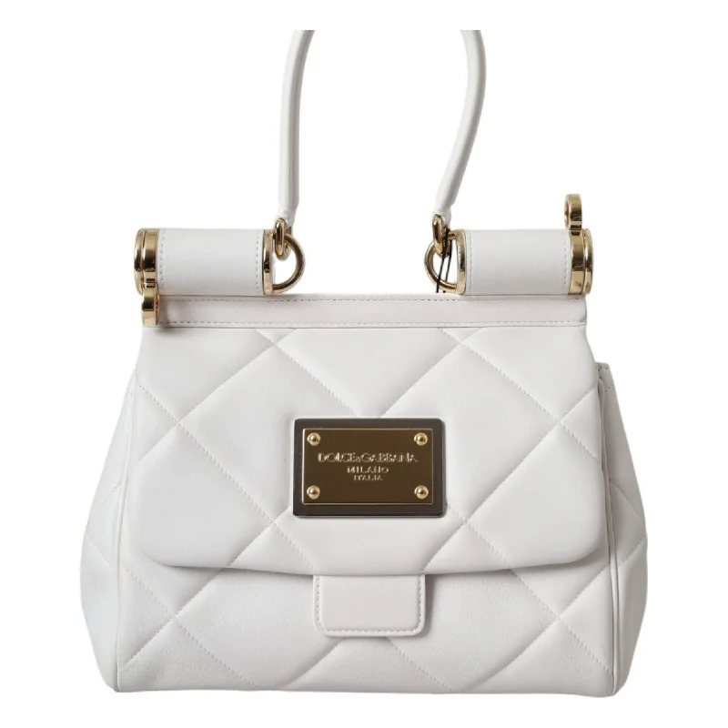 Designer Bags For Luxury Collectors With Offers Dolce & Gabbana White Calf Leather 90's SICILY Shoulder Satchel Bag