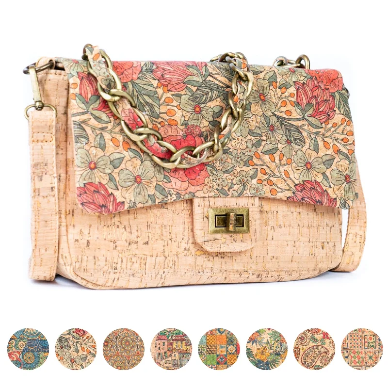 Stylish And Affordable Bags For Every Occasion Women's Cork Shoulder Bag with Chain Accent and Button Closure BAGD-560