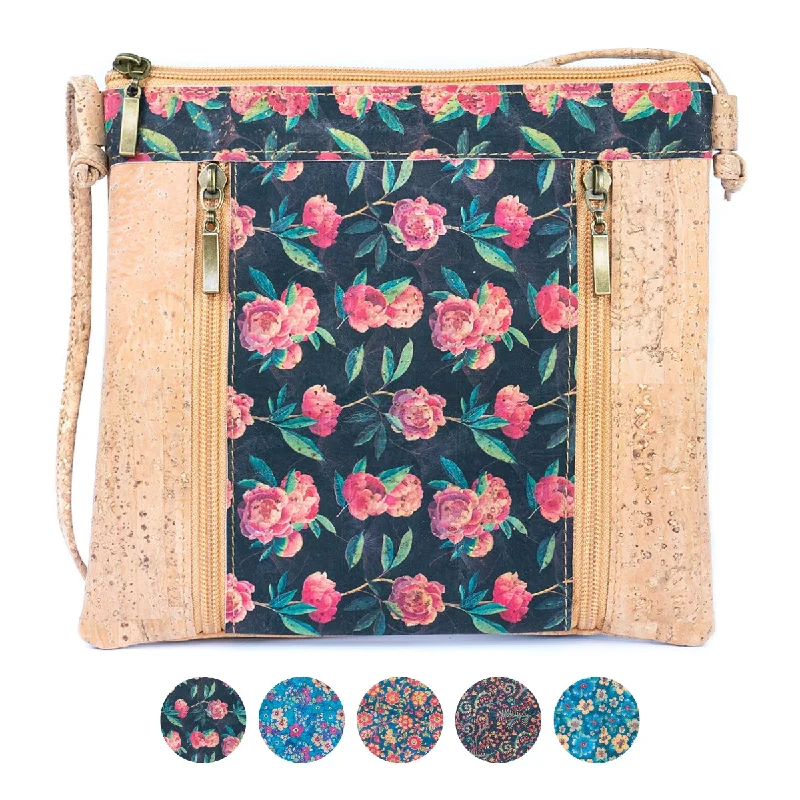Luxurious Bags With Limited-Time Offers Floral White Print Cork Shoulder Bag with Zippered Pockets BAGP-019