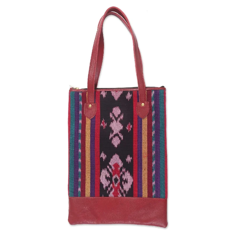 Discounted Designer Bags For Clearance Events Handcrafted Jepara Ikat Leather Accent Cotton Shoulder Bag - Jepara Weave