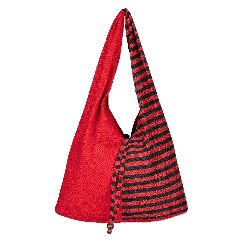 Inspired Bags For Modern Sophistication Handcrafted Red Striped Cotton Shoulder Bag from Java - Red Lurik