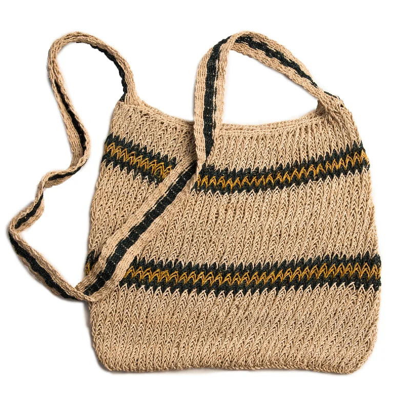 Trendy And Discounted Designer Handbags Handmade Black, Yellow and Off-White, Striped Shoulder Bag, made in Peruvian Amazon