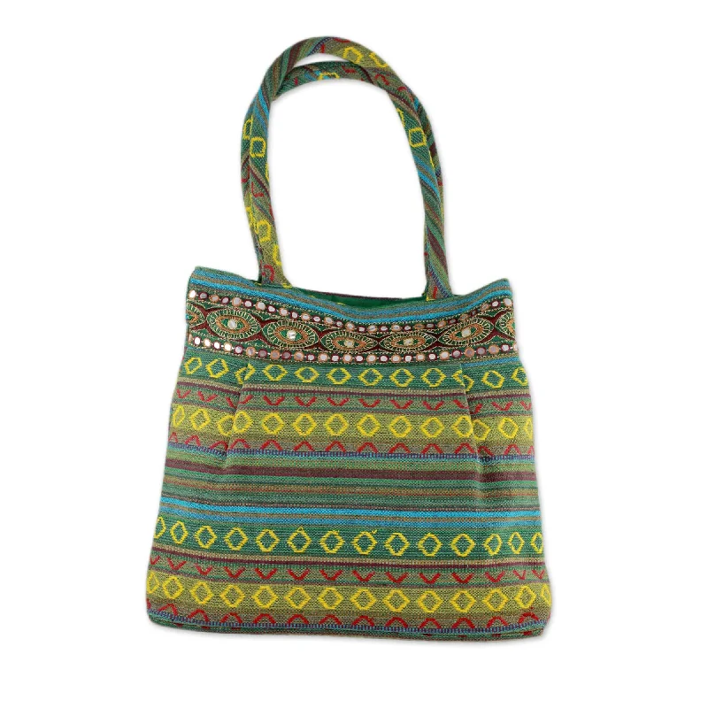 High-Quality Bags Handwoven Green Cotton Gujarat Style Shoulder Bag - Green Gujarat Glam