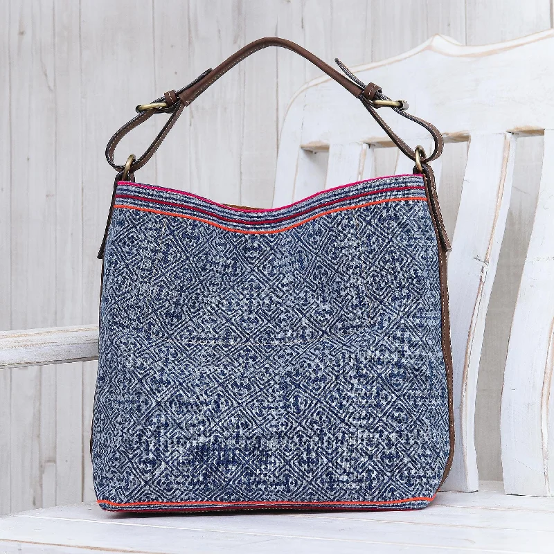 Inspired Bags For Affordable Luxury Leather Trimmed Hmong Batik Shoulder Bag - Hmong Accent