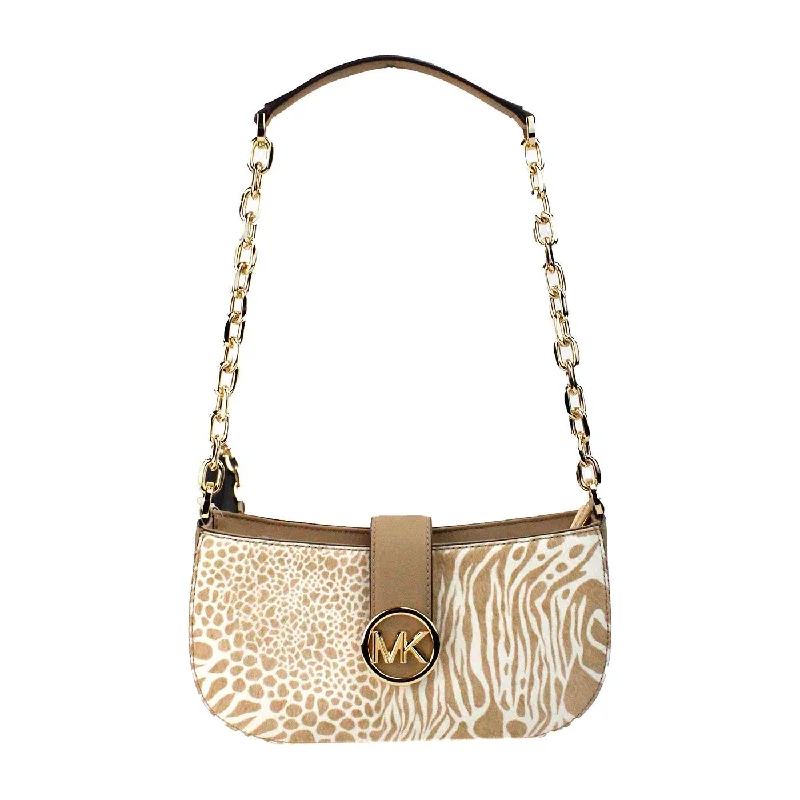 Vibrant Bags With Discounts Michael Kors Carmen Small Camel Haircalf Pouchette Shoulder Crossbody Purse