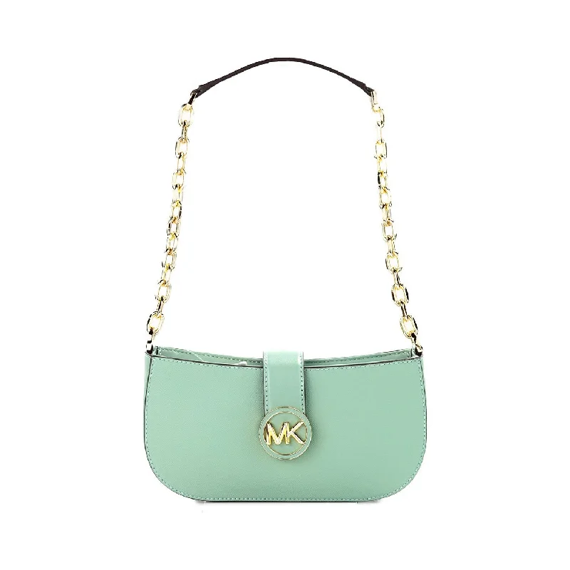 Minimalist Bags For Clean And Modern Aesthetics Michael Kors Carmen Small Sea Green Leather Pouchette Shoulder Crossbody Purse
