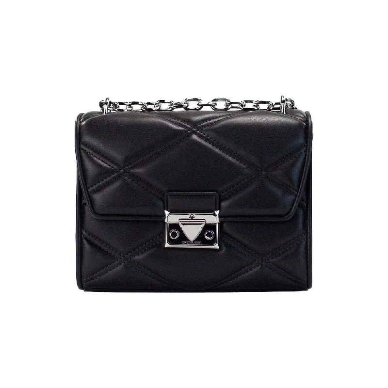 High-Quality Bags On Flash Sale Michael Kors Serena Medium Black Diamond Quilted Faux Leather Flap Shoulder Bag