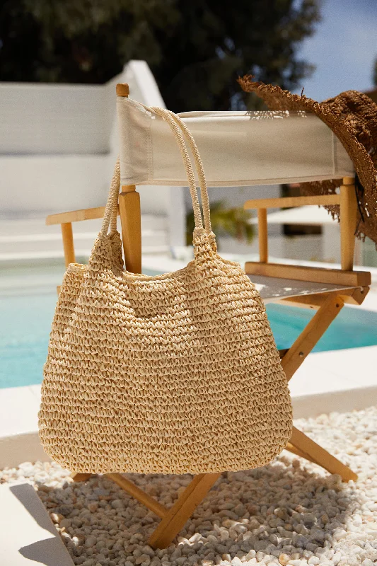 Festival Bags For Concerts And Events Playa Tulum Woven Straw Shoulder Beach Bag - Natural