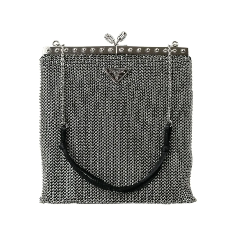 Spacious Bags With Holiday Promotions Prada Elegant Silver Mesh Shoulder Evening Bag