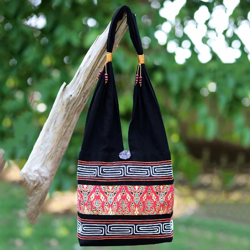 Cyber Monday Discounts On Bags Red and Black Cotton Blend Shoulder Bag from Thailand - Charming Thai in Red