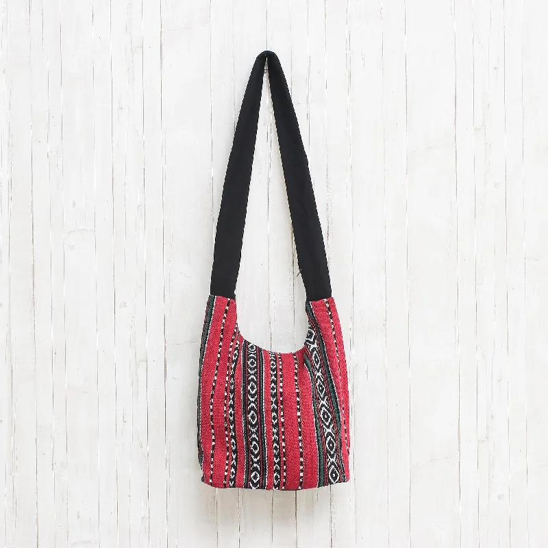 Office Professionals Red Black and White Handwoven Cotton Blend Shoulder Bag - Woven Cheer