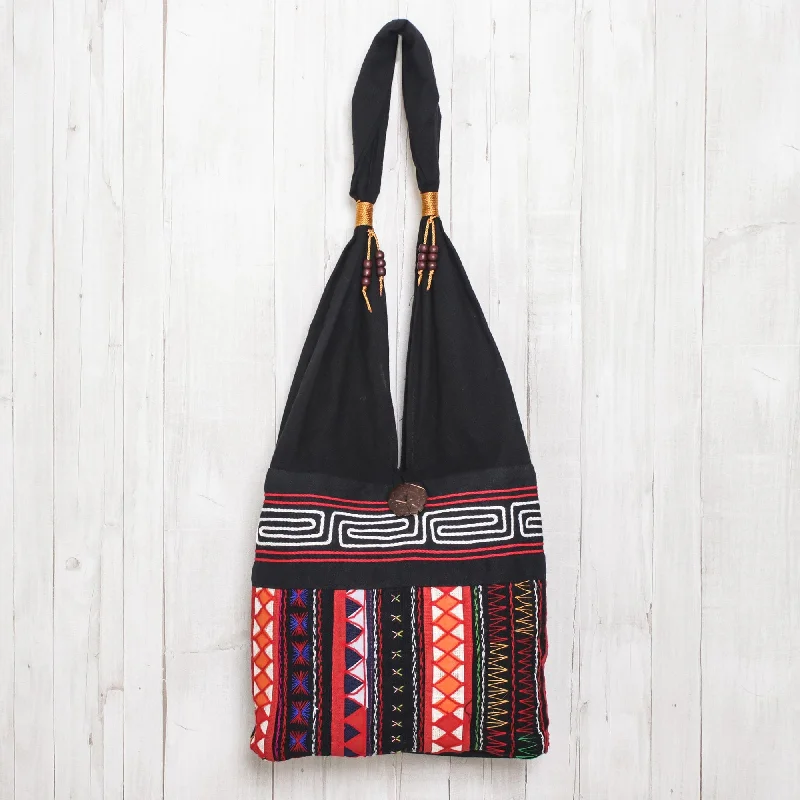Inspired Bags For Luxury Fashion Lovers Thai Multicolored Cotton Shoulder Bag with Geometric Motif - Ideal Thai