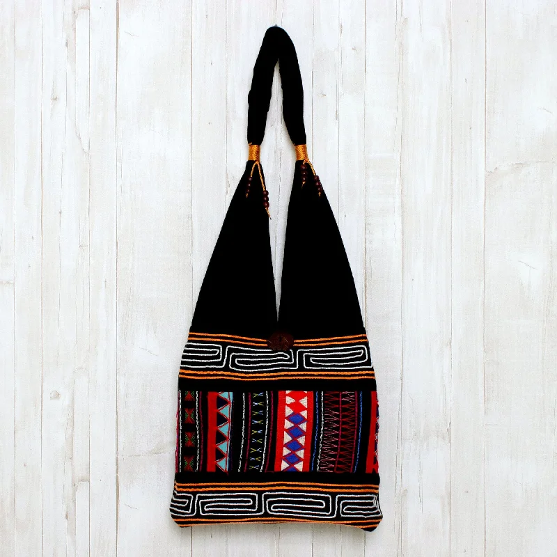 Bags For Urban And Trendy Looks Thai Multicolored Cotton Shoulder Bag with Geometric Motif - Mesmerizing Thai
