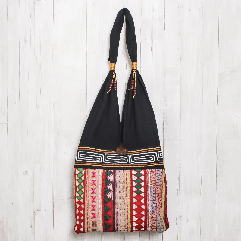 Modern And Limited-Time Offer Bags Thai Multicolored Cotton Shoulder Bag with Geometric Motif - Thai Wanderer