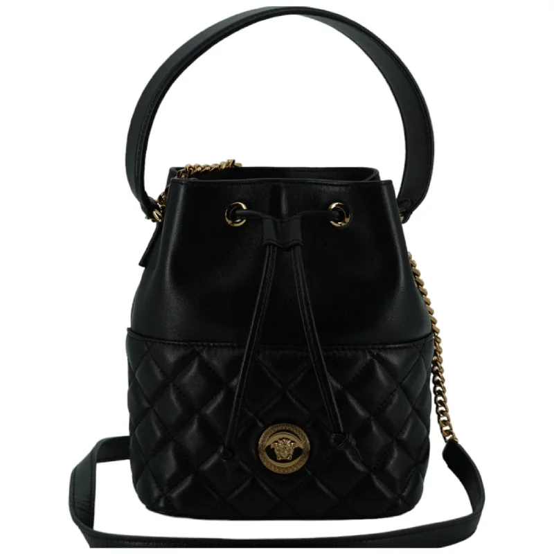 Elegant New Year Party Bags With Flash Sales Versace Elegant Black Leather Bucket Shoulder Bag