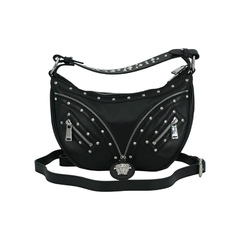 Customizable Bags For Personalized Style Versace Elegant Black Leather Hobo Shoulder Bag