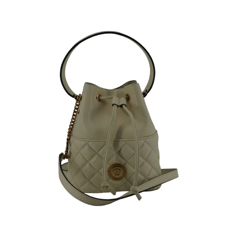 Bags With Limited-Time Deals Versace Elegant Small White Leather Bucket Shoulder Bag