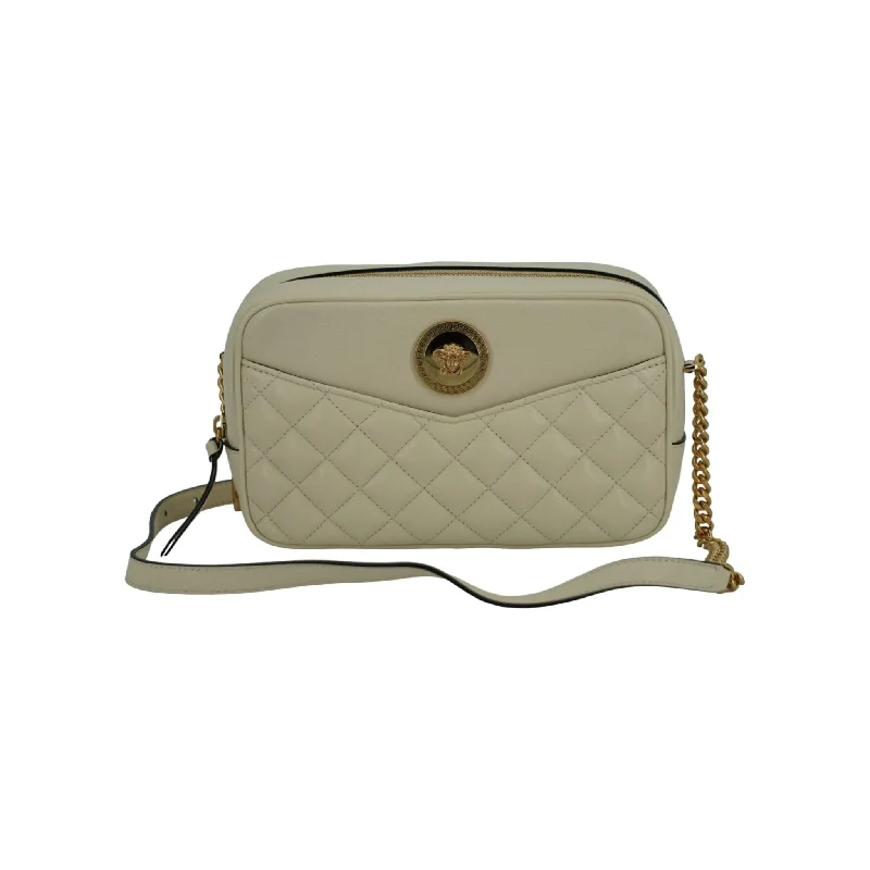 Luxury Bags For Working Professionals Versace Elegant White Leather Camera Shoulder Bag
