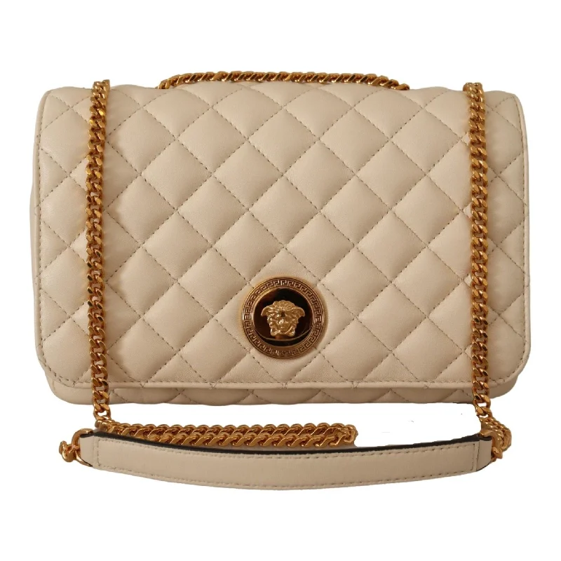Spacious Bags With Holiday Promotions Versace Elegant White Nappa Leather Shoulder Bag