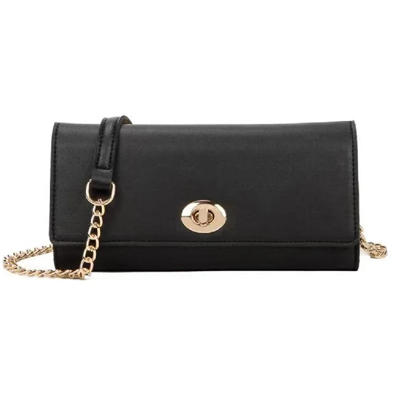 Everyday Bags For Work, School, Or Errands Chain Crossbody Shoulder Bag with Twist Lock (Black)