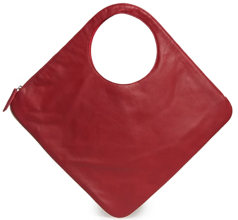 Diamond Shoulder Bag in Red with Pearl Trim