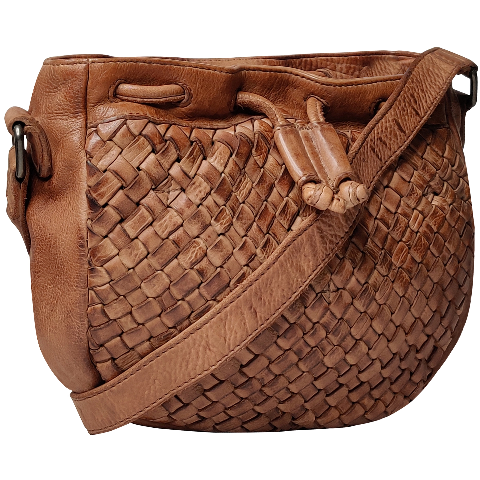 Leather Shoulder Bag for Women, Cognac